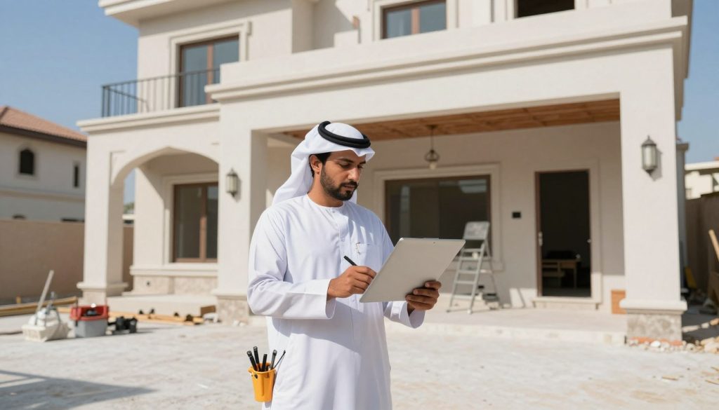 مقاول ترميمات عامة يعمل على تجديد مبنى في الكويت