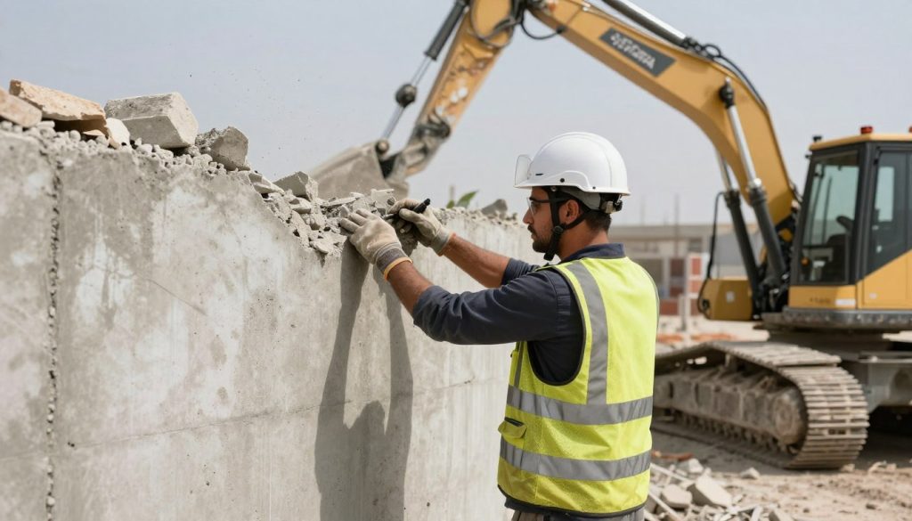 مقاول تكسير طوفه يعمل على إزالة الجدران في موقع بناء بالكويت