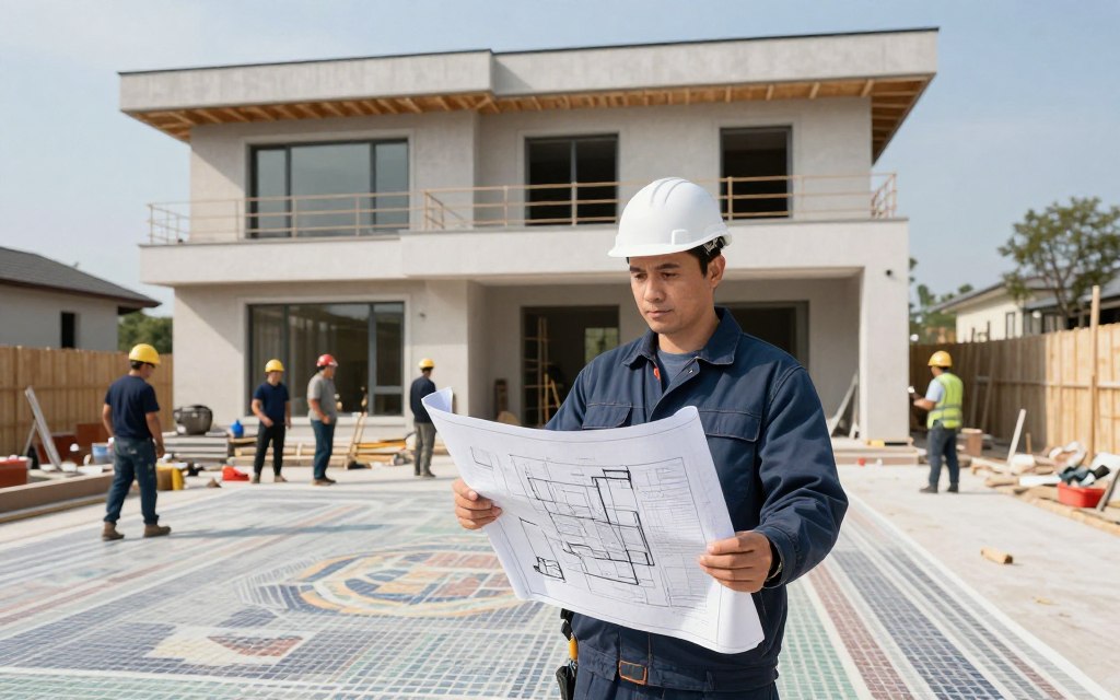 مقاول موزاييك يدير مشروع بناء كبير