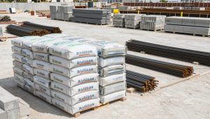 مواد بناء عالية الجودة في موقع إنشائي مواد بناء عالية الجودة في موقع إنشائي