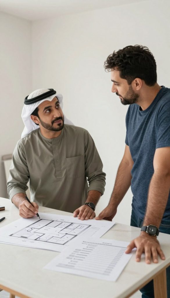 استشارة عميل مع مقاول تكسير القرين قبل بدء العمل