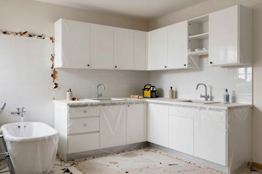 تكسير حمام ومطبخ قبل إعادة التصميم في جابر الأحمد