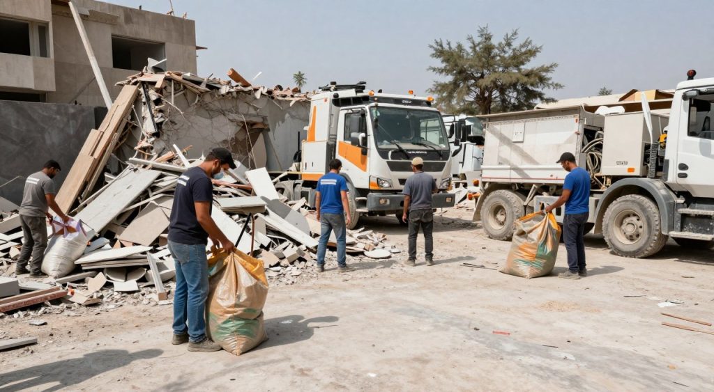 جمع مخلفات التكسير وتجهيز موقع العمل