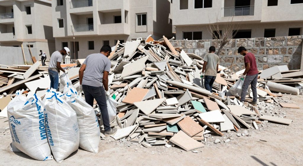 جمع وإزالة أنقاض التكسير من منزل في السرة